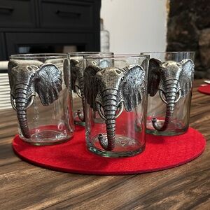 Pewter Elephant Glass Mugs - Set of 4